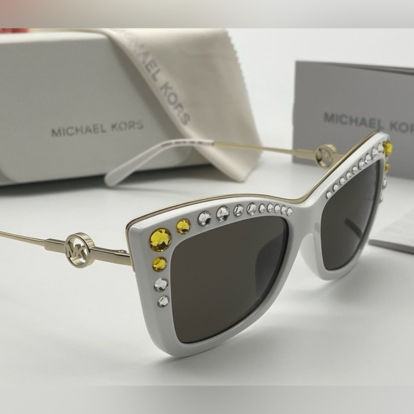 Michael Kors White Gold Crystal Cat Eye Sunglasses - Picture 14 of 16